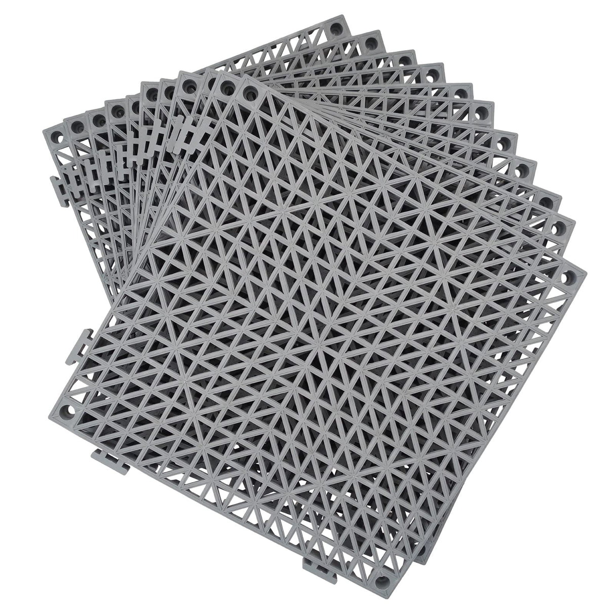Jaderlu 12 Pack Modular Interlocking Cushion 11.6" x 11.6" Rubber Mat Floor Tile Mats Drain Pool Patio Balcony Yard Pet Area Washer Pad(Gray)