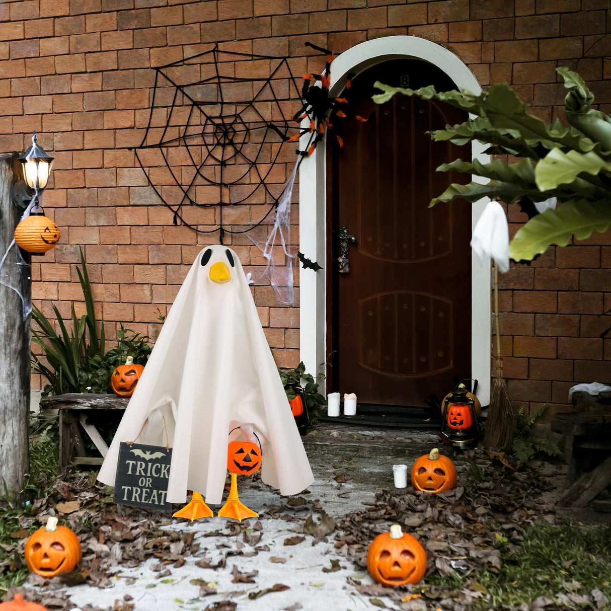 Aymolas Halloween Goose Outfit Ghost Porch Outfits Yard Statue Clothes Silly Lawn Goose Costume for 23'' Plastic/Cement Statues Patio Lawn Decor