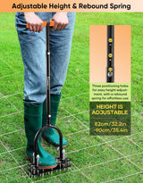 Sakerplus Aerator Lawn Tool, Hand Metal Spike Lawn Aerator with Rebounce Spring Base, Automatic Leaf and Dirt Cleaning, Grass Aerator for Lawn Care, Soil Loosening, Yard Aerating (Orange Handle)