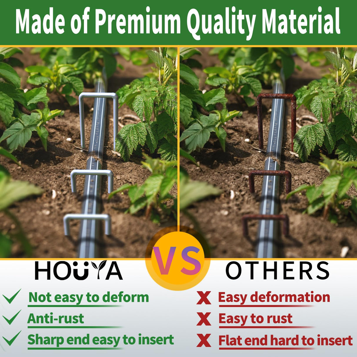 HOUYA 200 Pack Landscape Staples 4 Inch 12 Gauge Garden Stakes Galvanized Garden Staples Ground Pins Anti-Rust Ground Stakes for Weed Barrier, Irrigation Tubing, Yard Lawn, Landscape Fabric