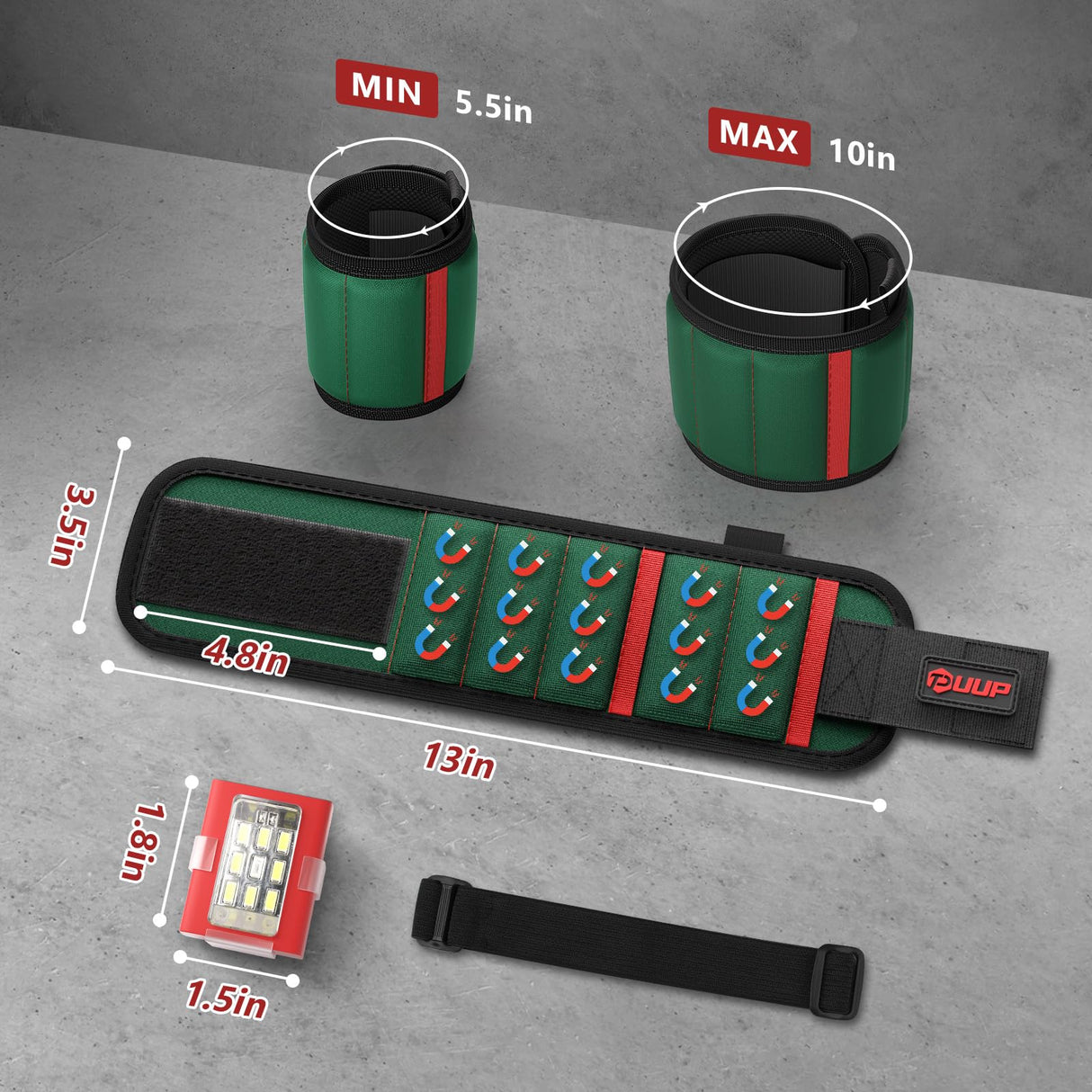 UUP Magnetic Wrist band with LED Light, Magnet Tool Belt Wrist Band for Screw and Nail, Adjustable Wrist Tool Holder, Father‘s Day Gifts for Men, Dad, Him, Mechanic, Woodworker, Handyman