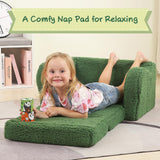 MOMCAYWEX Kids Chairs for Toddler, 2-in-1 Toddler Soft Sherpa Couch Fold Out, Convertible Sofa to Lounger for Girls and Boys, Christmas Decor, Green