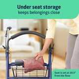 Medline Steel Rollator Walker with Seat, Blue, 300 lb. Weight Capacity, 8” Wheels, Foldable, Adjustable Handles, For Seniors, For Mobility Impairment