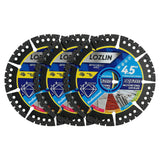 LOZLIN Diamond Blades 3-Pack 4.5" Diamond Multi-Purpose Saw Blades - Heavy Duty Angle Grinder Discs for Cutting Marble/Quartz/Stone/Tile/Metal/Plastic (Black Teeth)