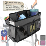 Walker Basket for Folding Walker with Flip-Down Walker Tray Reacher Cane Holder Strap Cup Holder | Basket for Walker Bags for Folding Walker with Wheels, Walker Accessories for Walker Rollator (GRAY)