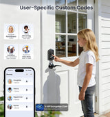 Veise VE017 Fingerprint Smart Door Lock, App Control, 8-in-1 Keyless Entry, Auto Lock, Emergency Power Port, Electronic Touchscreen Keypad, Biometric Smart Locks for Front Door, Matte Black