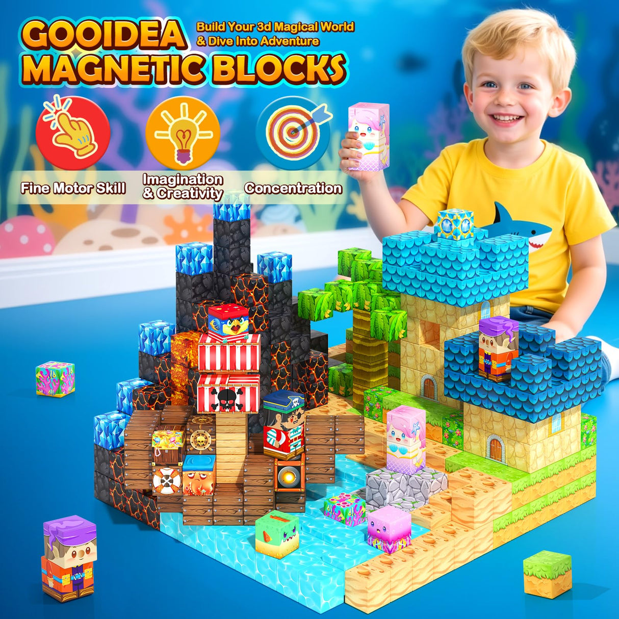 Magnetic Blocks - 150PCS Magnetic Building Blocks Magnet Toys for Kids Age 3-5 4-8 5-7 8-12, Mine Magnet World Craft Construction, Stacking Sensory Toy Christmas Birthday Gifts for Boys Girls