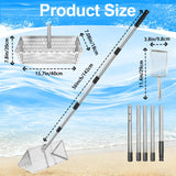 Sand Flea Rake Stainless Steel Beach Sand Sifter with Sharp Digging Teeth, 56" Split Long Handle 16 Inch Large Basket Sand Crab Rake for Collect Sand Fleas, Shells, Shark Teeth & Fishing Live Bait