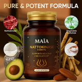 Maia Nattokinase Supplement, with 5000 FU, Supports Arterial Cleanliness and Heart Health, Promotes Healthy Circulation, Added Vitality and Wellness, Plant-Based Capsules, Zero Sugar, 60 Capsules