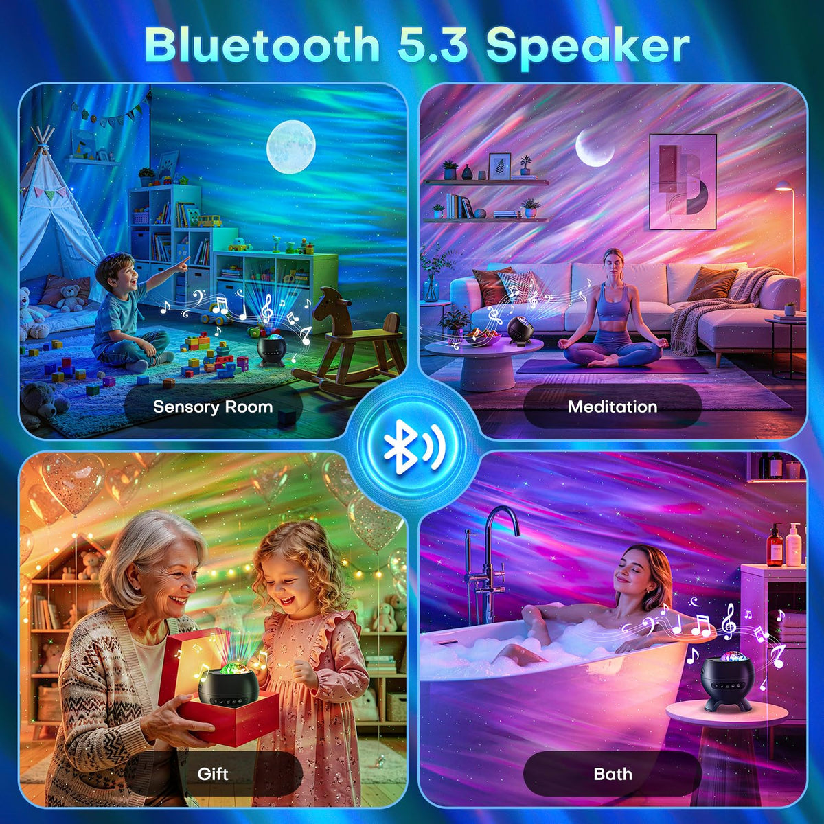 LED Aurora Galaxy Projector Sensory Light Sound Machine Bluetooth Speaker