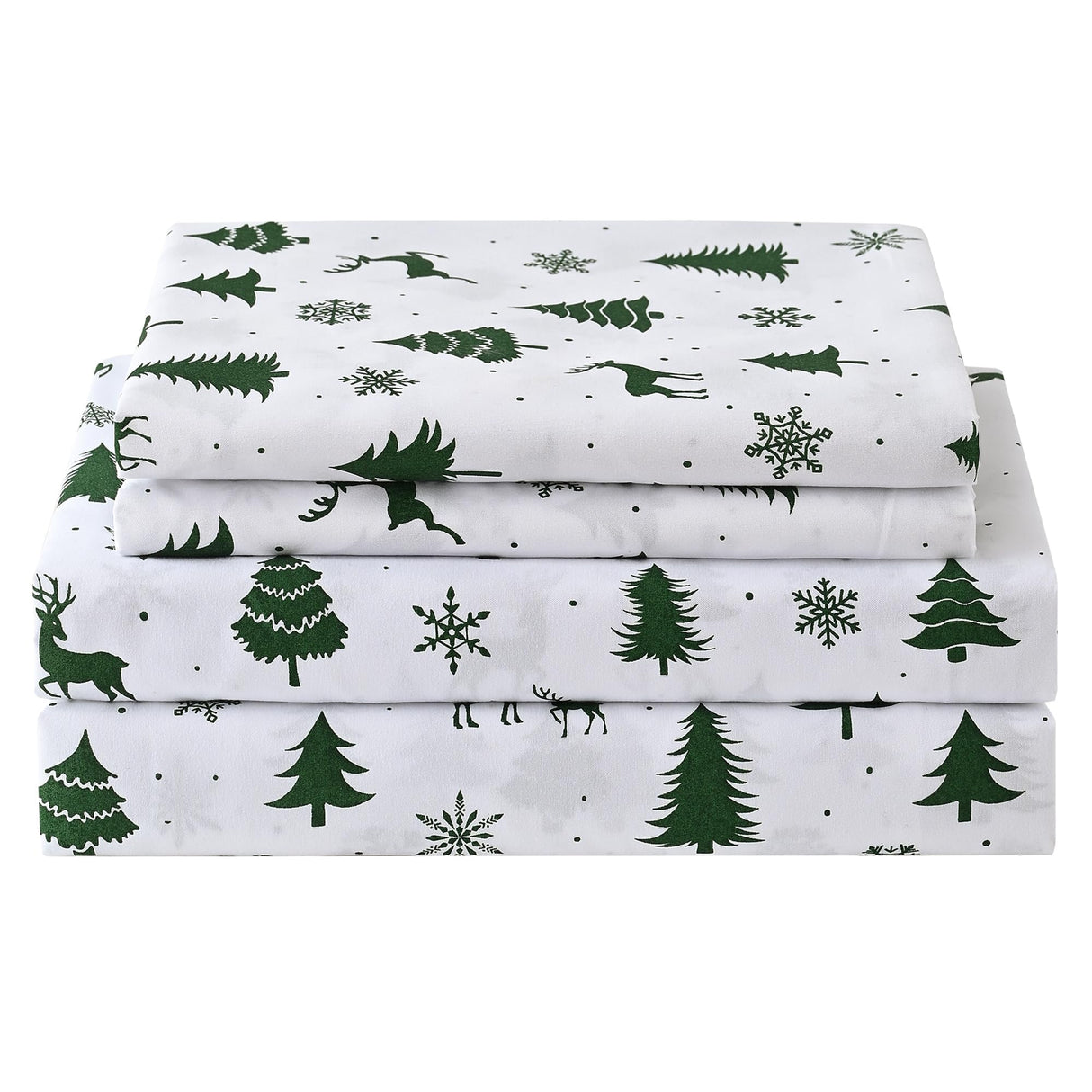 Printed Queen Size Sheet Sets, Christmas Holiday Bed Sheets Queen, Brushed Microfiber Fitted Sheet with 15" Deep Pocket for Queen Size Bed, Christmas Reindeer Patterned Sheets & Pillowcase Set