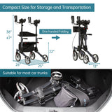 ELENKER Upright Walker, Stand Up Folding Rollator Walker with 10” Front Wheels Backrest Seat and Padded Armrest for Seniors(Carbon Fiber Black)