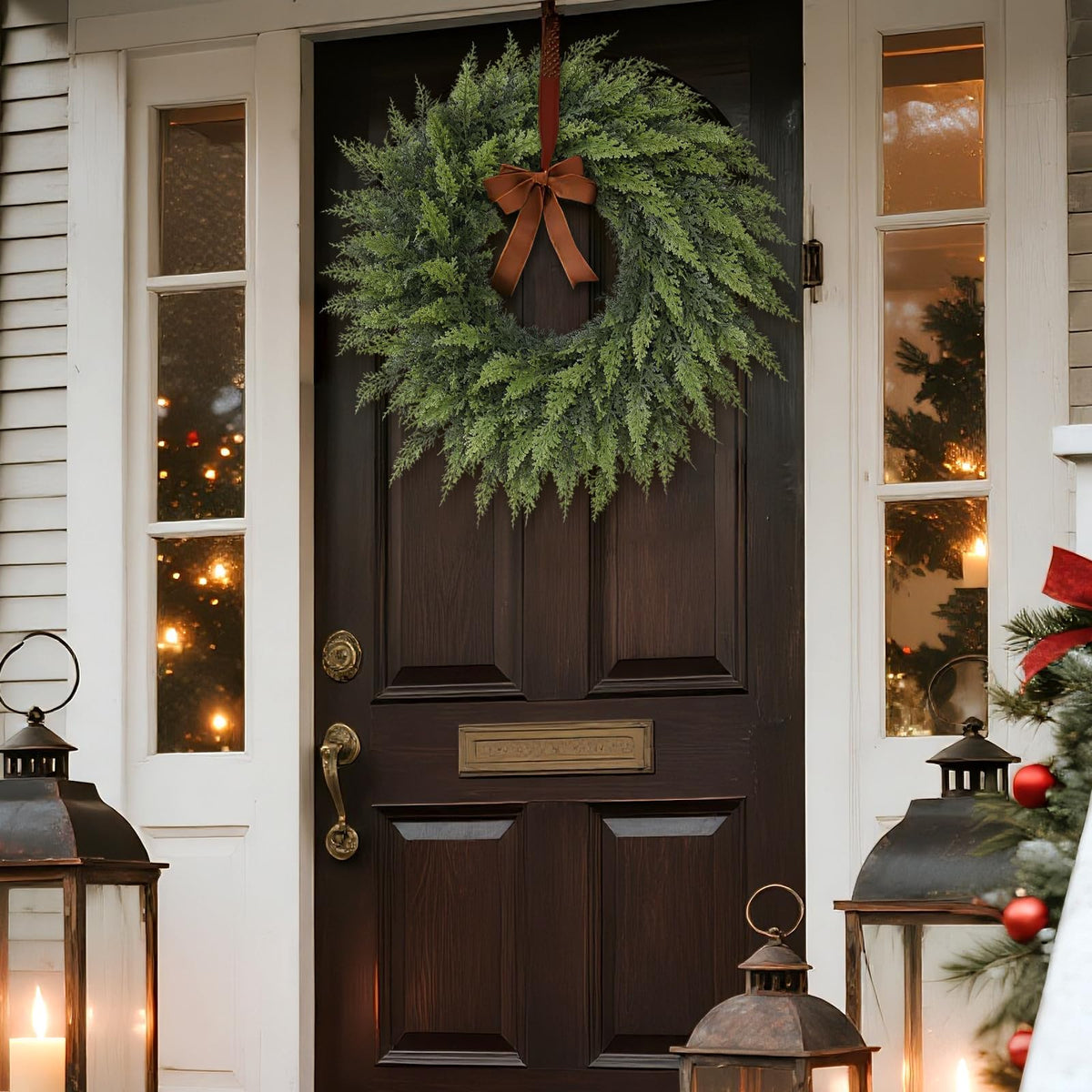 24" Lifelike Touch Artificial Cedar Wreath for Front Door Christmas Decor