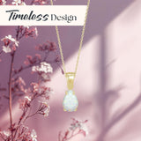 ADITA GOLD White Opal Pendant Birthstone Necklace for Women, Gold Plated