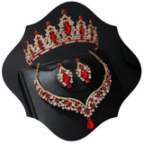 Geurlev Tiaras and Crowns for Women,Tiaras Earrings Necklace, Crystal Bridal Jewelry Set (Gold Red)