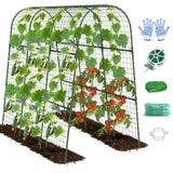 Cucumber Trellis, Metal Garden Arch Trellis for Raised Bed, 48 x 48inch U-Shape Garden Trellis for Climbing Plants Outdoor, Vegetables Fruit Plant Support with Netting, Gardening Supplies (Green)