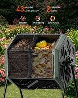 THE Growing 43 Gal Outdoor Compost Bin Tumbler for Backyard Garden, Green