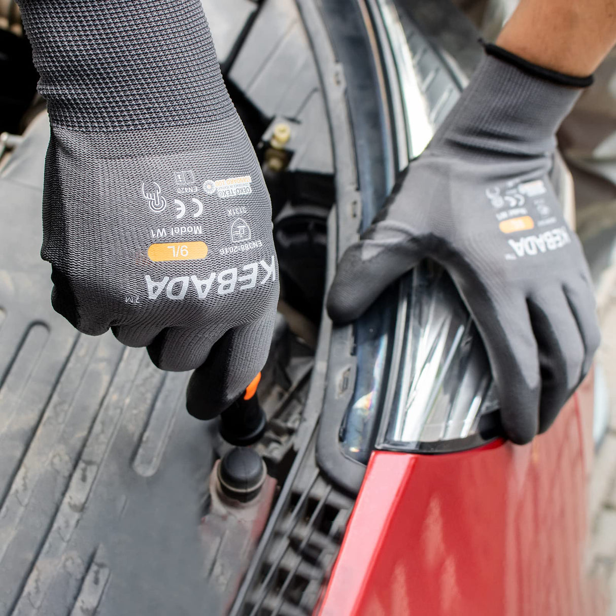 Kebada W1 Work Gloves for Men and Women, PU Coated Safety Gloves with Grip, Touchscreen, Ideal for Warehouse Package Handling, Construction, Gardening, 12 Pairs Gray Medium