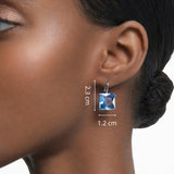 Swarovski Millenia Earrings, Square cut crystal, Blue, Rhodium plated