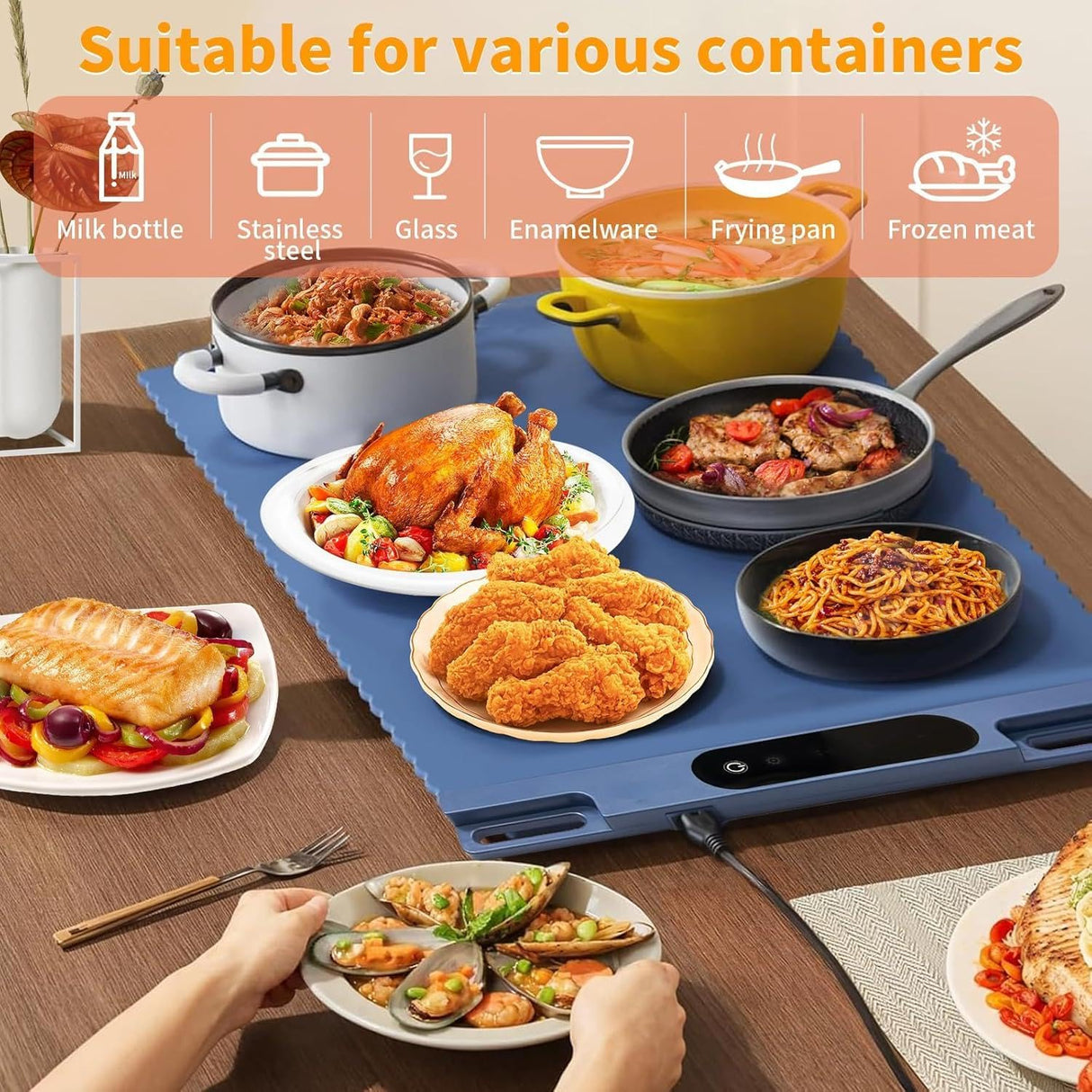 HGUNBI Food Warming Mat,Fast Heating Silicone Electric Warming Tray with 3 Level Temperature and 3 Level Timer, Roll Up Buffet Hot Plates Heat Pads
