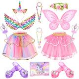 Princess Dress Up Fairy & Unicorn Costume for Girls 4-6, Toddler Dress with Tutu, Wings, Shoes, Jewelry, Headband Fairy Unicorn Toys for Girls Christmas Halloween Birthday Gift Toys