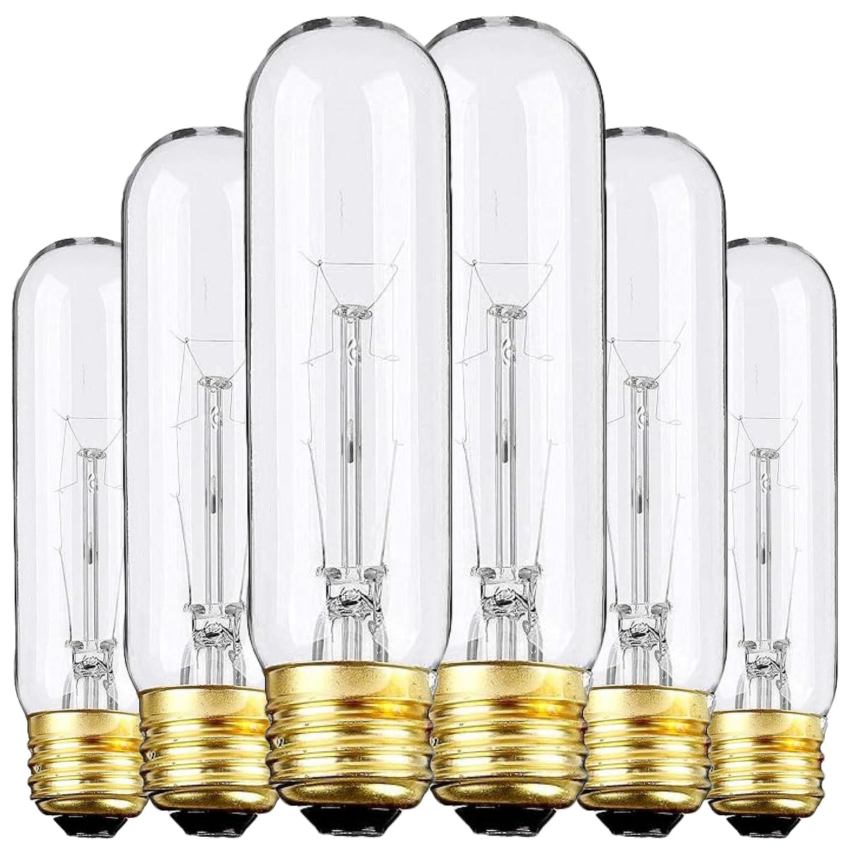 Weyolin Edison Light Bulbs,120V, E26 Base, T10 Tubular Bulbs, 25W Clear Incandescent, Warm White, Dimmable Vintage Tubular Style Showcase Bulb (6-Pack)