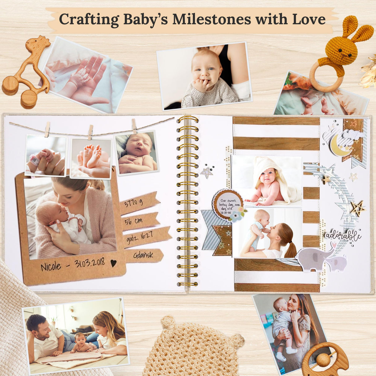 Hiwhy Scrapbook Photo Album Linen Cover, 10 x 10 Inch Hardcover Kraft White Pages Memory Book, for Travel Wedding Guest Book Christmas Baby Shower (40 Sheets/ 80 Pages,Beige)