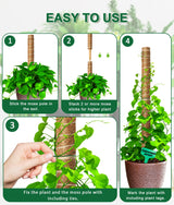 EAONE 96'' Moss Pole for Plants Indoor, 6 Pack 16” Monstera Plant Support Moss Stick for Climbing Plants, Stackable Coir Totem Pole Monstera Stakes with 12 Plant Labels & 100 Ties for Potted Plants