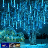 Outdoor Christmas Decorations, 24Tubes Meteor Shower Lights (Equal to 3 Sets of 8-Tubes) Ice Blue LED Icicle Christmas Lights for Halloween Xmas Decorations Tree Party Yard Outdoor