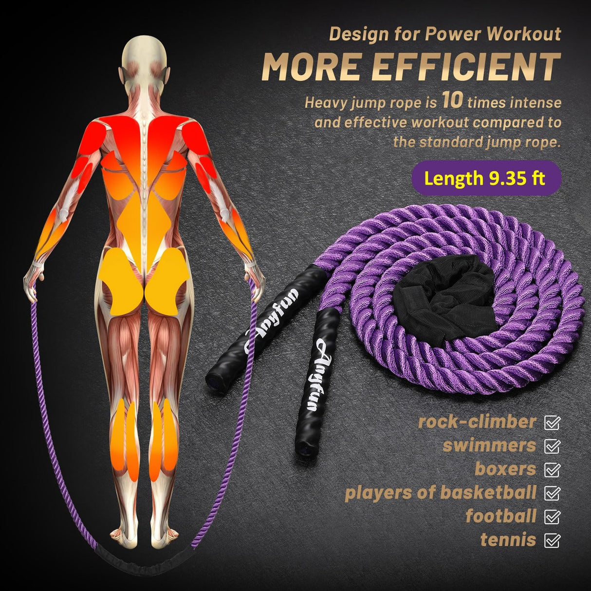 ANYFUN Weighted Jump Rope Fitness Equipment for Women Adult Jumprope for Strength Training Weight Loss Shape Body Total Body Workout Skipping Rope Home Gym Jumping Rope (1.5LB Purple)