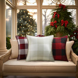 decorUhome Christmas Buffalo Plaid Check Throw Pillow Covers 20x20 Set of 2, Outdoor Linen Decorative Farmhouse Gingham Pillow Covers with Stitched Edge for Bed Couch Sofa, Cream White and Beige