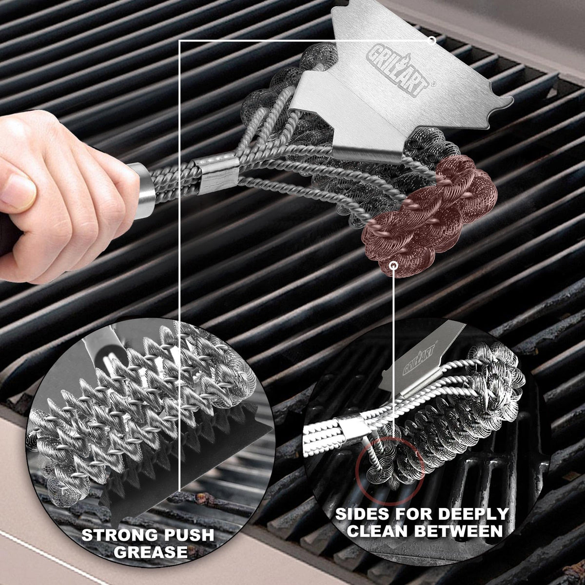 Grill Brush & Bristle Free Outdoor BBQ Scraper, Safe 18'' Stainless Cleaner