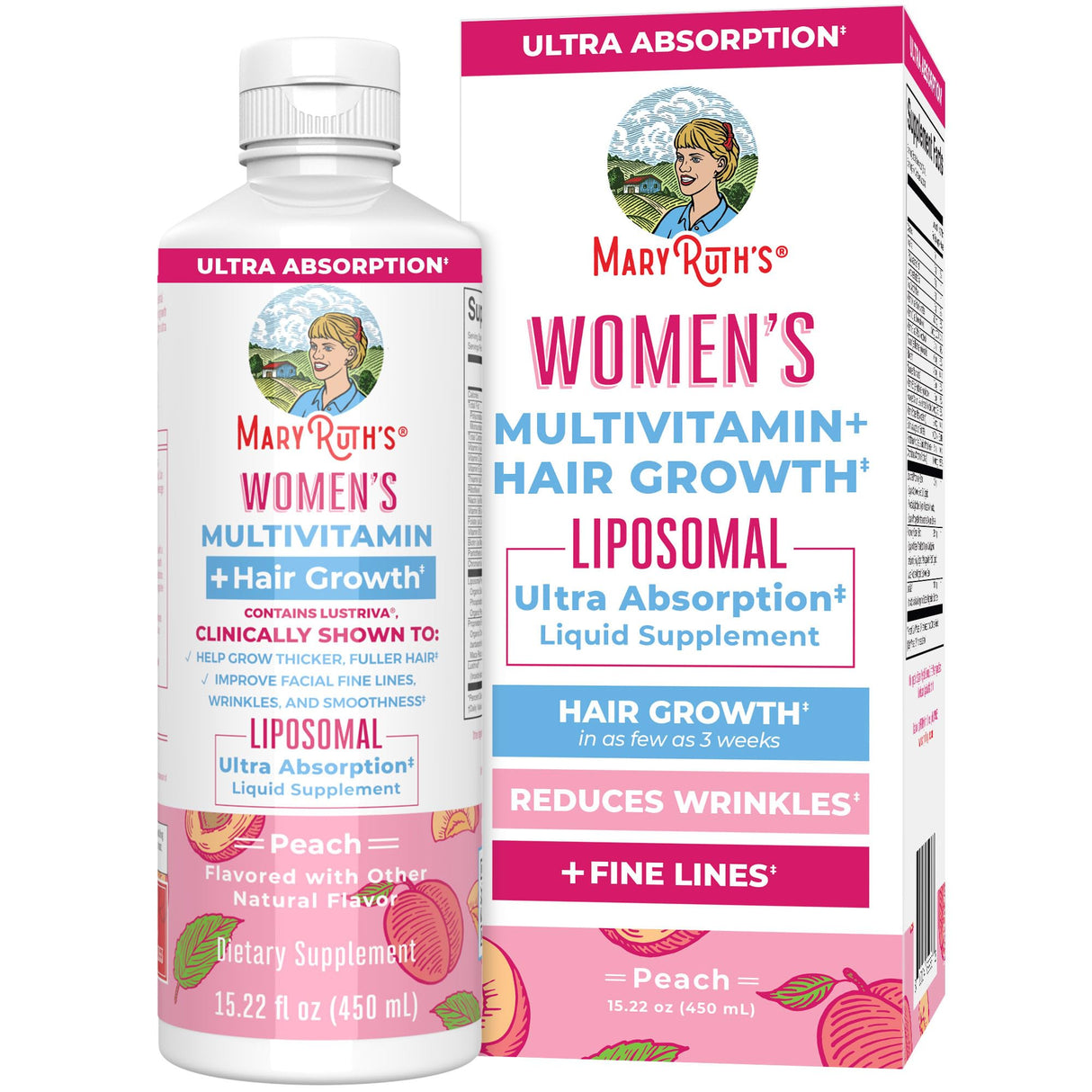 Women's Multivitamin + Lustriva Hair Growth Liposomal | Biotin 10000mcg | Clinically Tested for Thicker Hair, Wrinkles, Fine Lines, Skin Care | with Ashwagandha & Maca Root | Ages 18+ | 15.22 Fl Oz