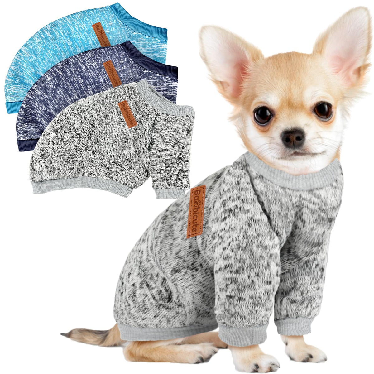 BAOBICUTE 3 Pack Dog Sweaters for Small Dogs Girl Boy Winter Fleece Clothes Warm Soft Dog Sweatshirt Outfit for Dogs Cats Pet Apparel