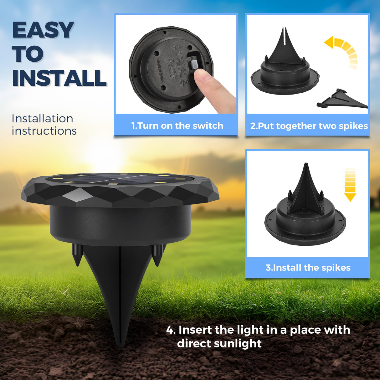 SOLPEX Mini Solar Ground Lights, 12 Pack Pathway Solar Lights Outdoor Waterproof, Garden Lights for Driveway Walkway Yard Landscape (Warm White)