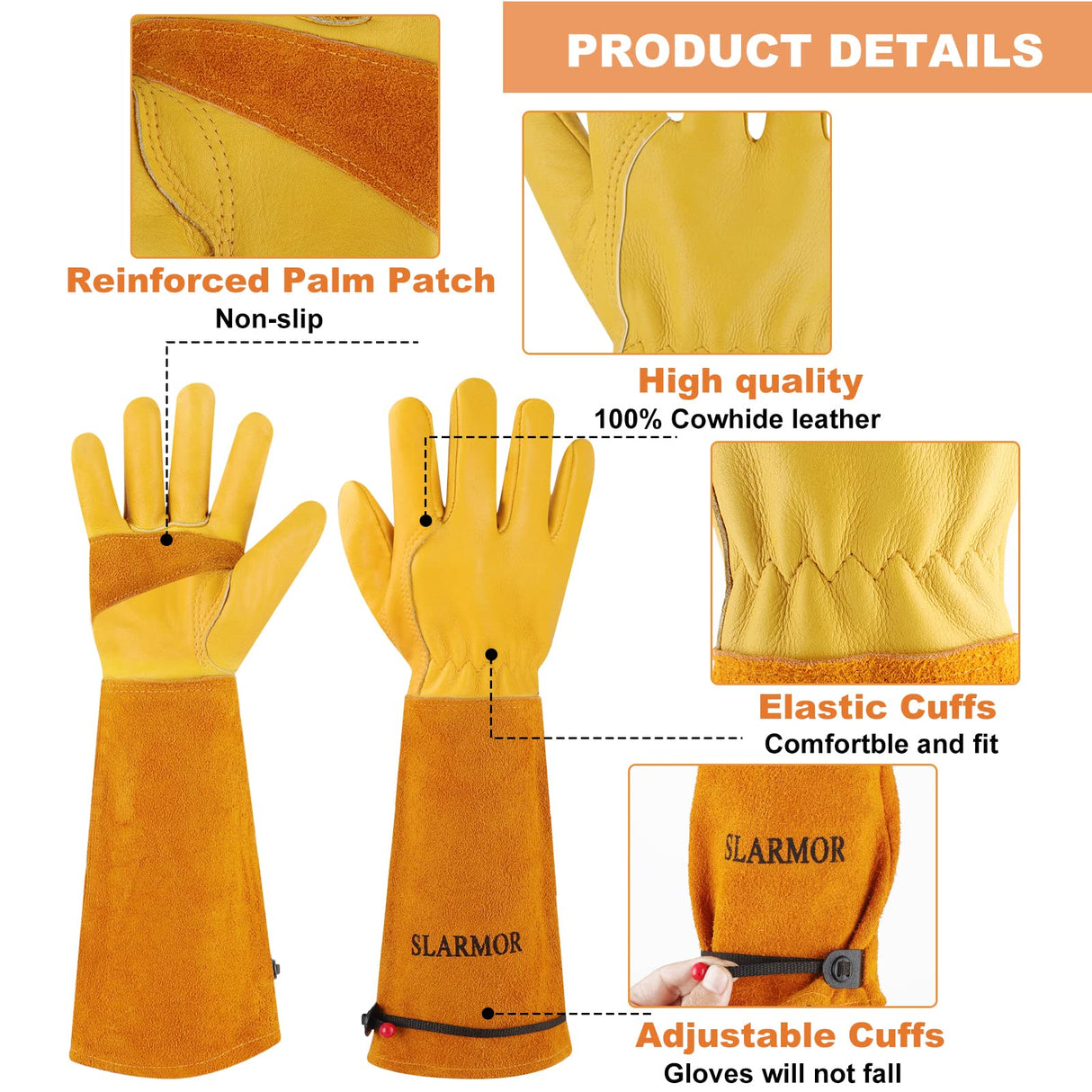 SLARMOR Long Gardening-Gloves Women/Men-Thorn proof Rose Pruning Heavy Duty Gauntlet, Best Garden Gifts for Gardener-S