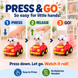 Press to Go Cars for Toddlers 1-3, 4-Pack Animal Toys for 1 Year Old Boy