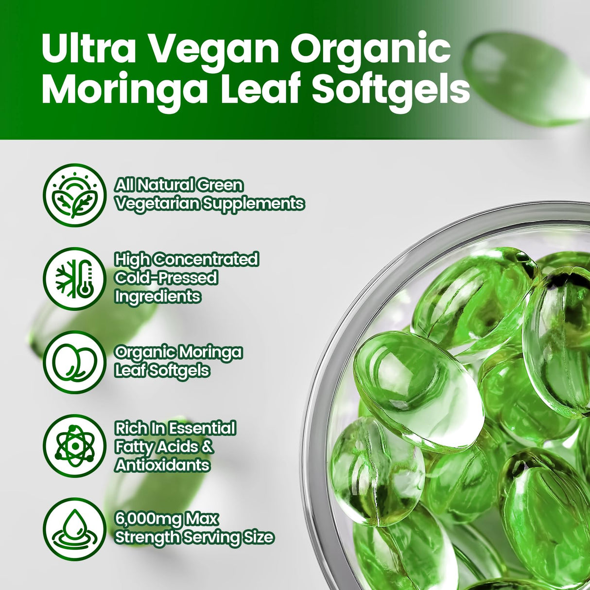 VivoNu Moringa Capsules | Pure Moringa Leaf Extracts, Energy, Skin & Gut Health Superfood, Rich in Antioxidants, Essential Vitamins & Amino Acids, Natural Green Superfood Supplement