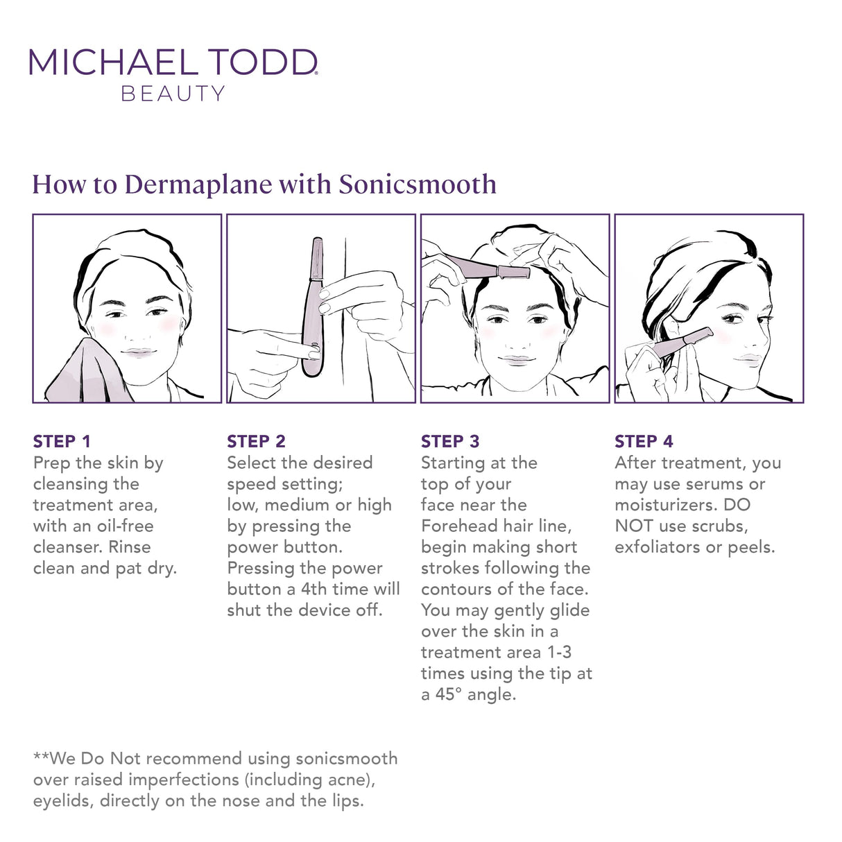 Michael Todd Beauty Sonicsmooth Dermaplane Razor for Women Face + Eyebrow trimmer Dermaplaning System - Peach Fuzz Remover - 8 Weeks of Dermaplaning Blades