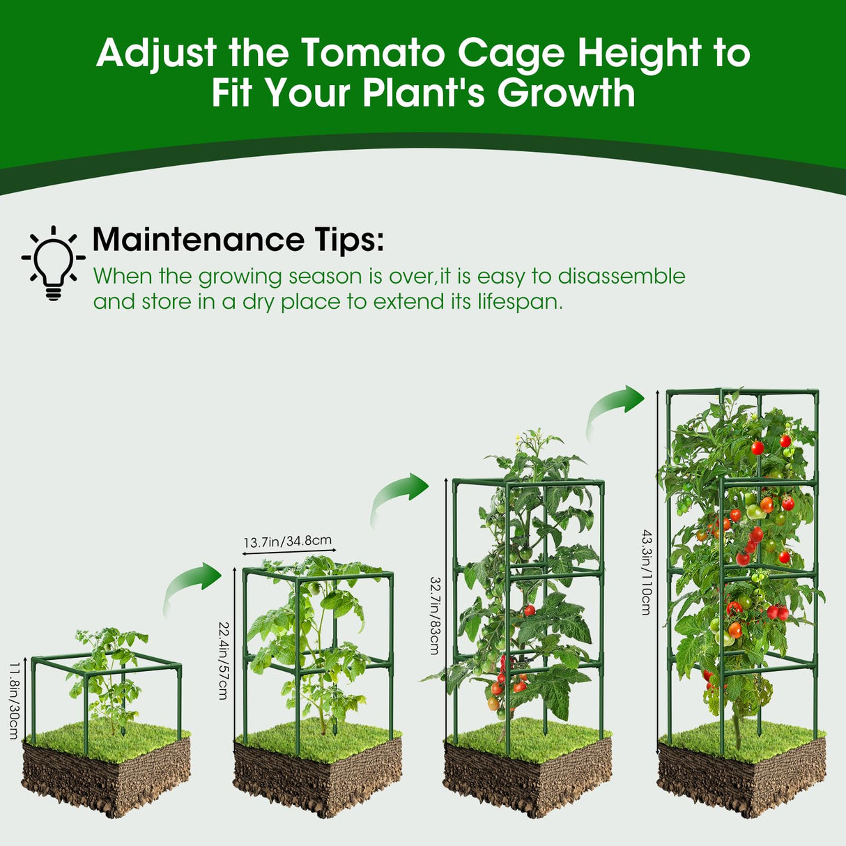 MQHUAYU 4 Pack Tomato Cage for Garden Support, 43 inch Tall Adjustable Plant Support Stakes, Tomato Trellis Extra Bold for Climbing Vegetables Plants Flowers