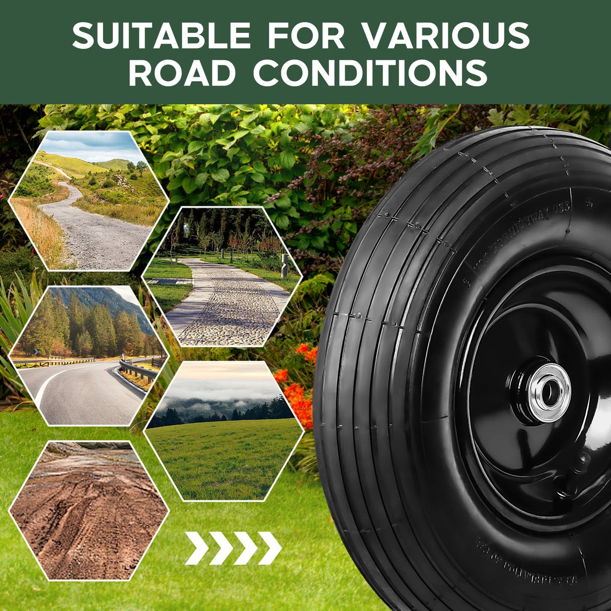 13 Inch 1 PC Rubber Pneumatic Replacement Tires and Wheels 4.00-6 with 5/8'' Axle Bore Hole, Inflated Air Wheel for Wheelbarrow/Wagon/Hand Truck/Trolley/Garden Scooter etc.