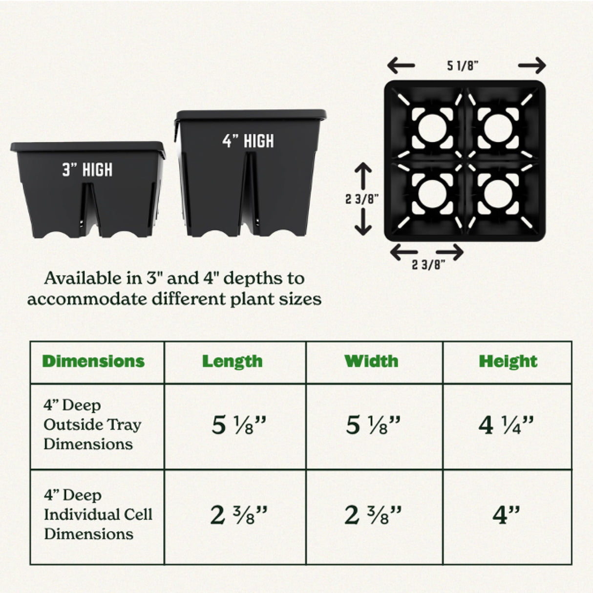 Epic Reusable Seed Starter Tray - Easy Watering Seed Starting Trays - Gardener Friendly Plant Trays for Seedlings | UV-Treated BPA-Free Seedling Tray -4-Cell 4" Seed Starting Trays - Black /4 Trays