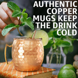 Benicci Moscow Mule Copper Mugs - Set of 4-100% HANDCRAFTED - Food Safe Pure Solid Copper Mugs - 16 oz Christmas Gift Set with Premium Quality Cocktail Straws and Jigger!