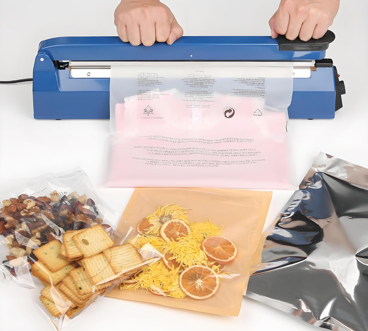 Impulse Sealer 12 inch Manual Heat Sealer Machine with Adjustable Heating Mode, ABS Shrink Wrap Bag Sealers for Plastic PE PP Bags, Portable Poly Bag Sealing Machine with Extra Replace Kit(Blue)