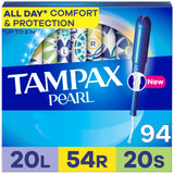 Tampax Pearl Tampons Multipack, Light/Regular/Super Absorbency, with Leakguard Braid, Unscented, 94 Count (Packaging May Vary)