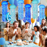 OBXT 10" Blue Hanging Jellyfish Paper Lanterns - Under the Sea Party & Mermaid Birthday Decorations, Baby Shower, Nautical Events, Ocean Theme Classroom & Beach Room Decor (Set of 6)