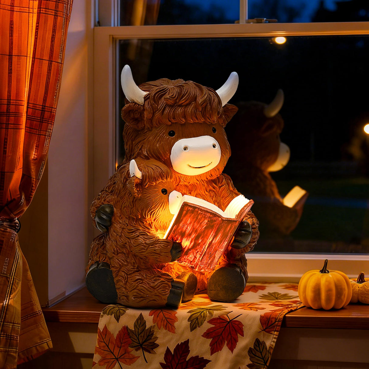 GIGALUMI Solar Highland Cow Decor 8" Garden Statue, Outdoor Decor, Decoration with Light for Patio Yard Lawn Balcony, Christmas/Birthday Gifts for Mom Women