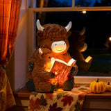 GIGALUMI Solar Highland Cow Decor 8" Garden Statue, Outdoor Decor, Decoration with Light for Patio Yard Lawn Balcony, Christmas/Birthday Gifts for Mom Women