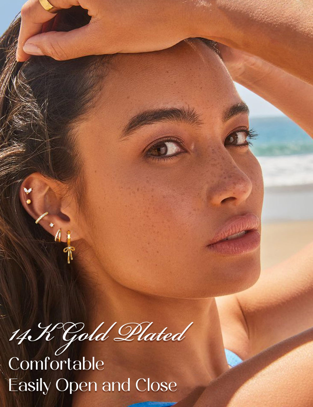 ORAZIO Small Hoop Stud Earrings Stacks for Women Gold Plated Huggie Hoops
