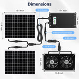 Fanspex Solar 2 Fan Kit with 66.6 Wh Battery Backup, 50W Solar Panel Powered Rechargeable Weatherproof Fans for Chicken Coop, Greenhouse & Shed